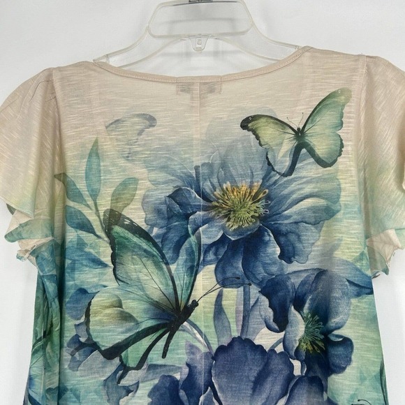Live And Let Live Boho Floral Butterfly Top Embellished High Low Pom Trim Size S - Picture 6 of 9